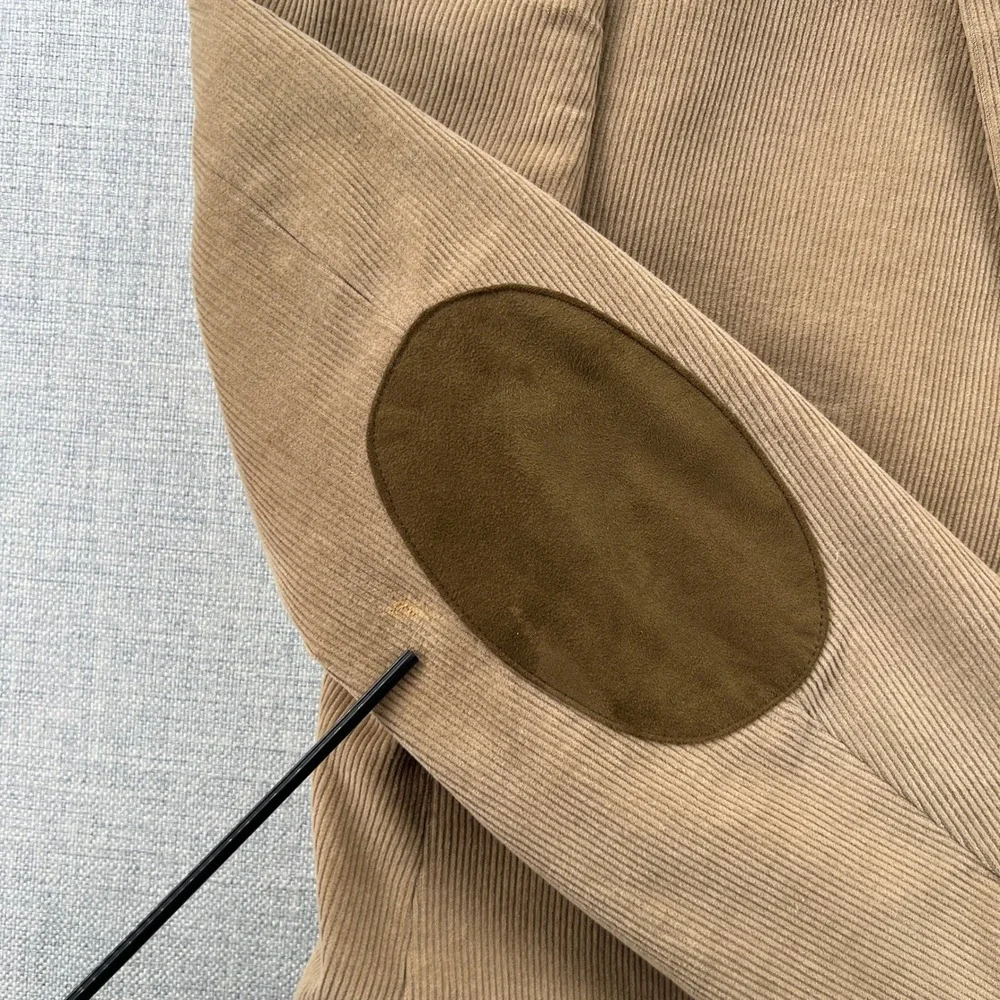 Chaps Mens 44R Corduroy Blazer Sport Coat Tan Beige Suede Elbow Patches Academia